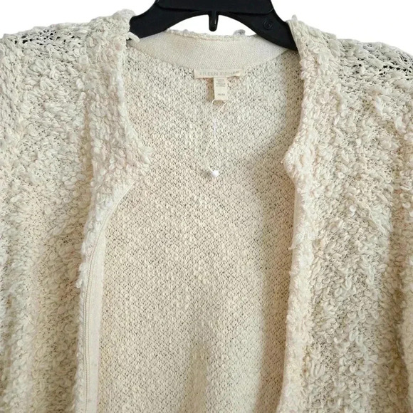 Eileen Fisher Loop Knit Cotton Open Cardigan Off-White Size M #072 - Picture 3 of 7